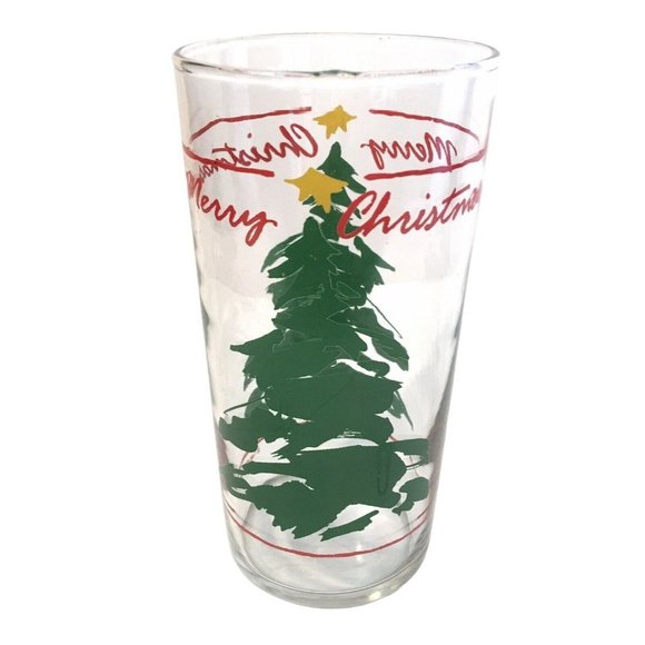 Christmas Tree Glass Set 4 - 12 oz Tumblers Vintage 1990 Abbey Press 5.25" - Picture 3 of 5